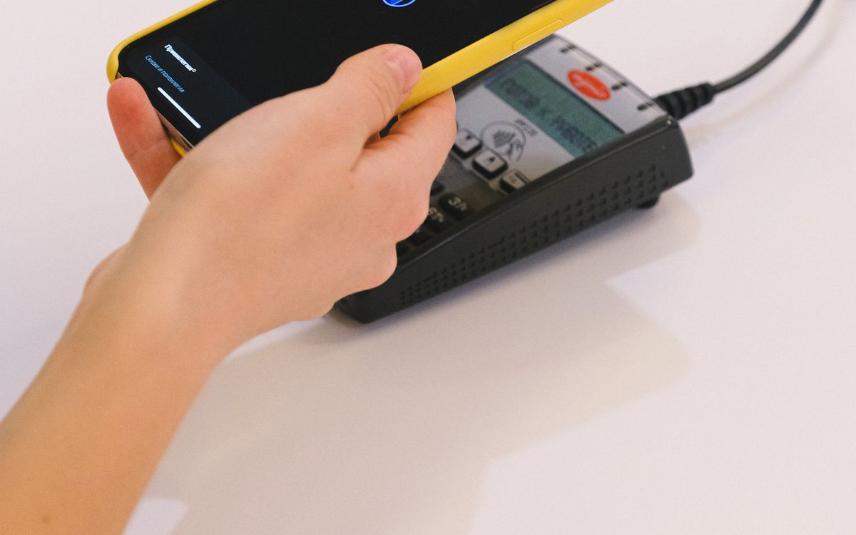A smartphone making a digital payment